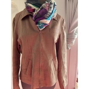 Vintage Jacket 100% Linen Women's Size 10‎ Khaki  Zip Front AS IS